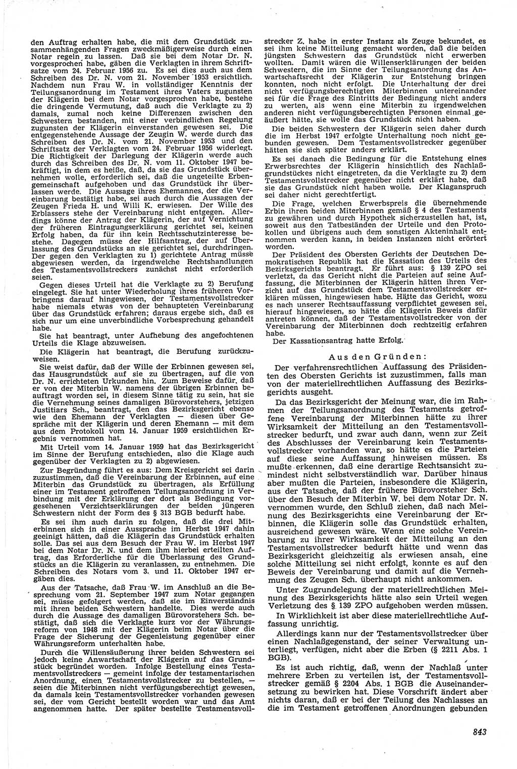 Neue Justiz (NJ), Zeitschrift für Recht und Rechtswissenschaft [Deutsche Demokratische Republik (DDR)], 14. Jahrgang 1960, Seite 843 (NJ DDR 1960, S. 843)