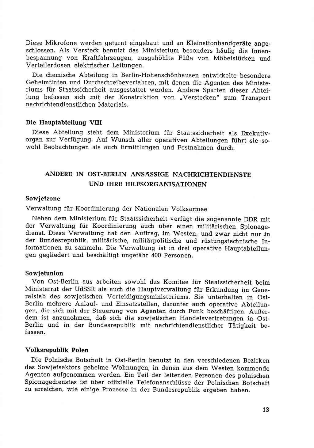 Berlin-Lichtenberg Normannenstraße 22, Agentenzentrale SSD [Staatssicherheitsdienst Deutsche Demokratische Republik (DDR)] 1961, Seite 13 (SSD DDR UfJ BRD 1961, S. 13)