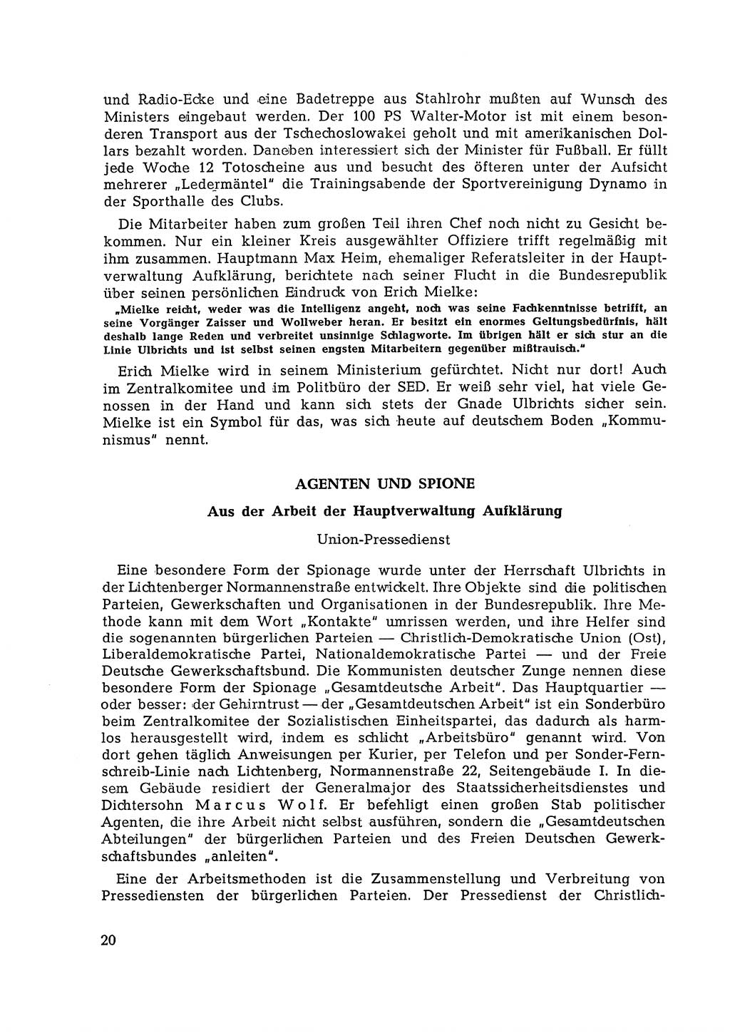 Berlin-Lichtenberg Normannenstraße 22, Agentenzentrale SSD [Staatssicherheitsdienst Deutsche Demokratische Republik (DDR)] 1961, Seite 20 (SSD DDR UfJ BRD 1961, S. 20)