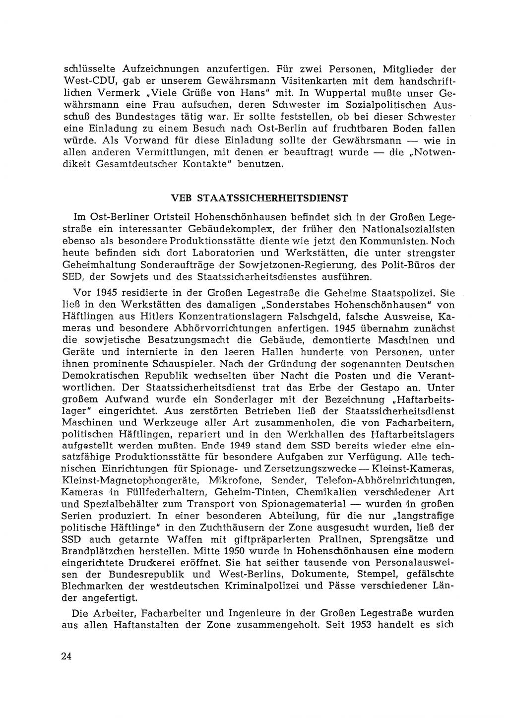 Berlin-Lichtenberg Normannenstraße 22, Agentenzentrale SSD [Staatssicherheitsdienst Deutsche Demokratische Republik (DDR)] 1961, Seite 24 (SSD DDR UfJ BRD 1961, S. 24)