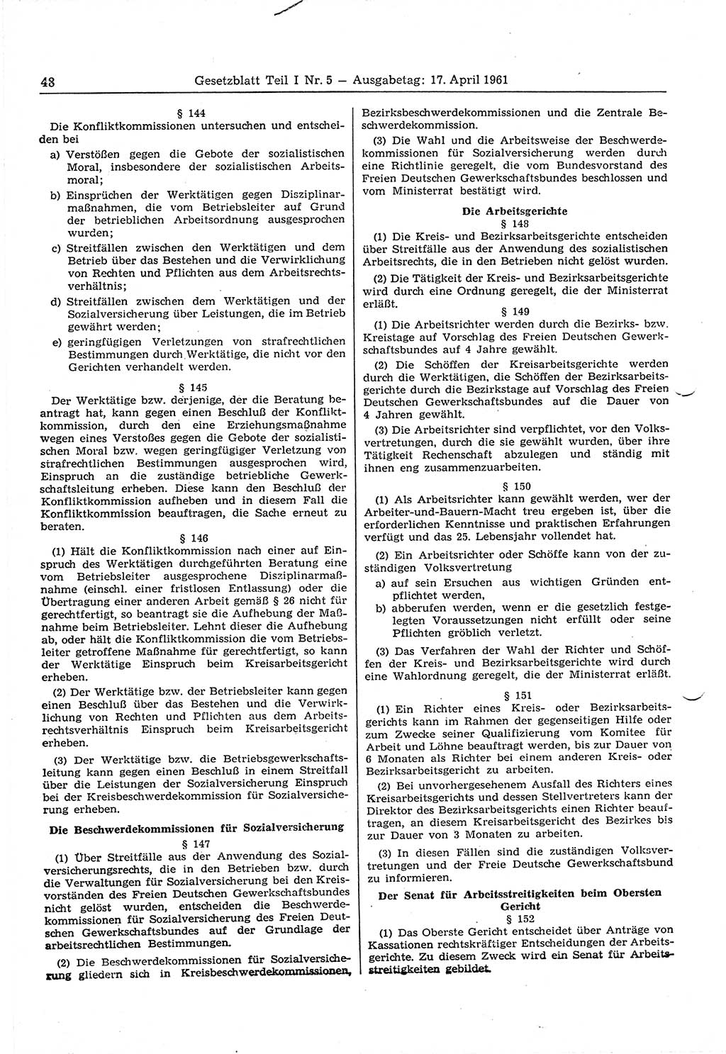 Gesetzblatt (GBl.) der Deutschen Demokratischen Republik (DDR) Teil Ⅰ 1961, Seite 48 (GBl. DDR Ⅰ 1961, S. 48)