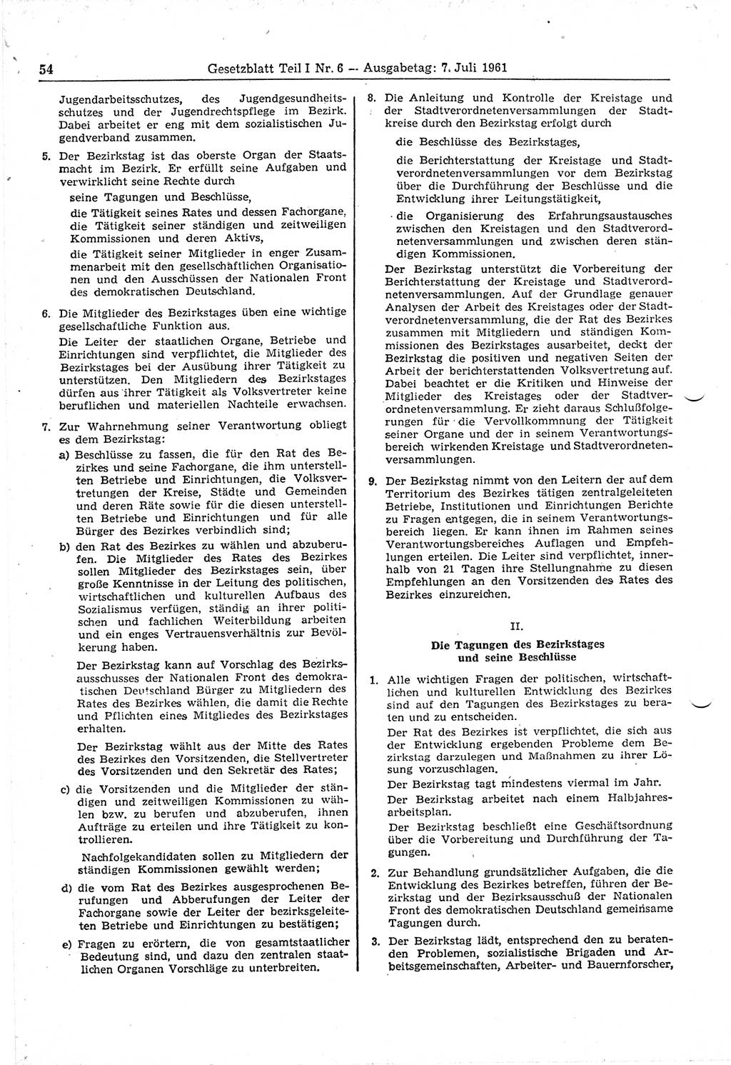 Gesetzblatt (GBl.) der Deutschen Demokratischen Republik (DDR) Teil Ⅰ 1961, Seite 54 (GBl. DDR Ⅰ 1961, S. 54)