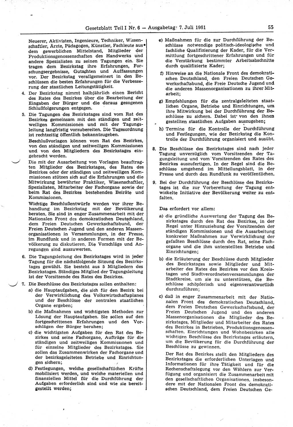 Gesetzblatt (GBl.) der Deutschen Demokratischen Republik (DDR) Teil Ⅰ 1961, Seite 55 (GBl. DDR Ⅰ 1961, S. 55)