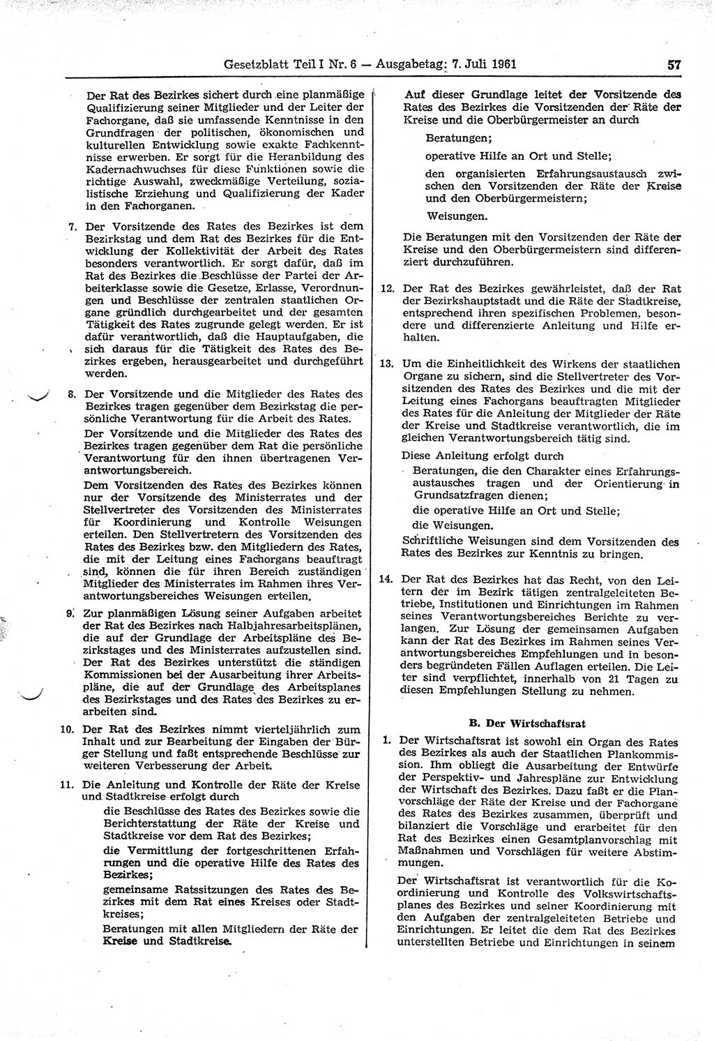 Gesetzblatt (GBl.) der Deutschen Demokratischen Republik (DDR) Teil Ⅰ 1961, Seite 57 (GBl. DDR Ⅰ 1961, S. 57)