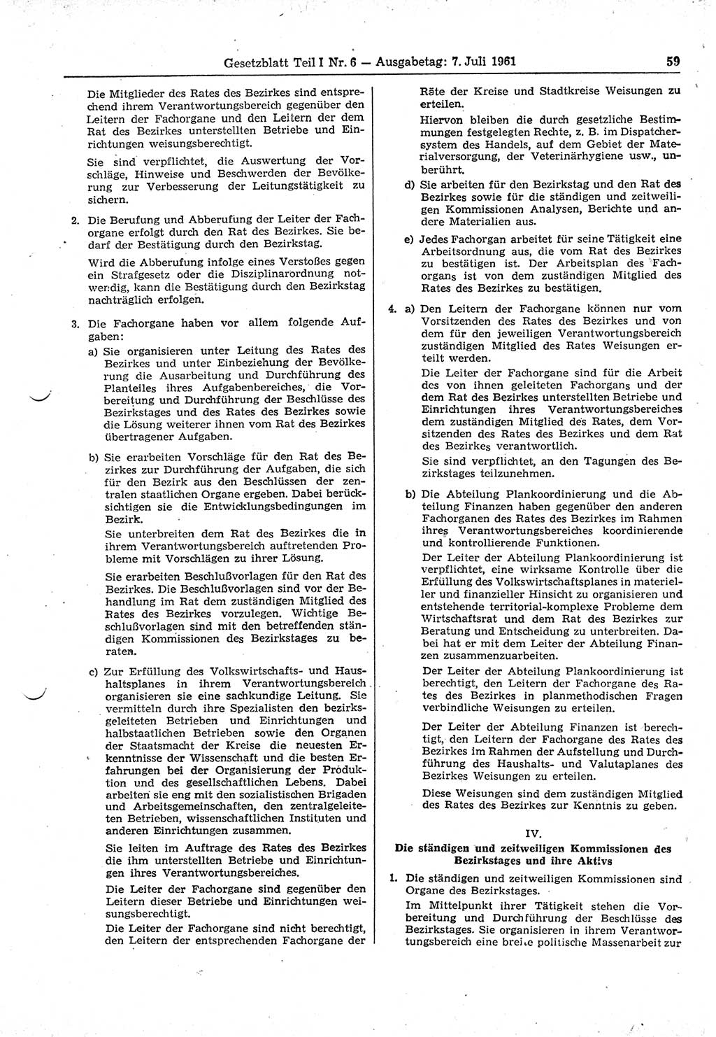 Gesetzblatt (GBl.) der Deutschen Demokratischen Republik (DDR) Teil Ⅰ 1961, Seite 59 (GBl. DDR Ⅰ 1961, S. 59)