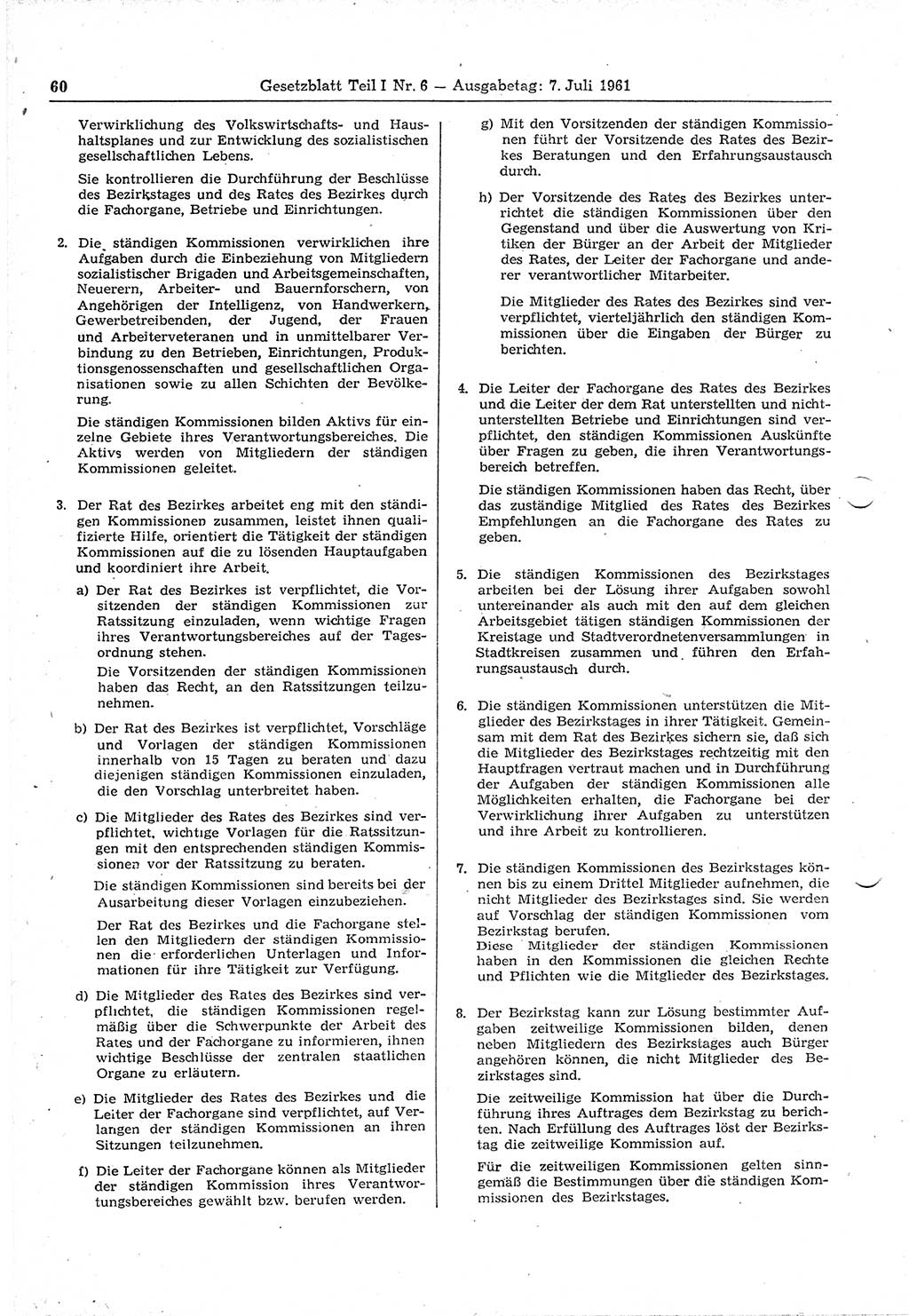 Gesetzblatt (GBl.) der Deutschen Demokratischen Republik (DDR) Teil Ⅰ 1961, Seite 60 (GBl. DDR Ⅰ 1961, S. 60)