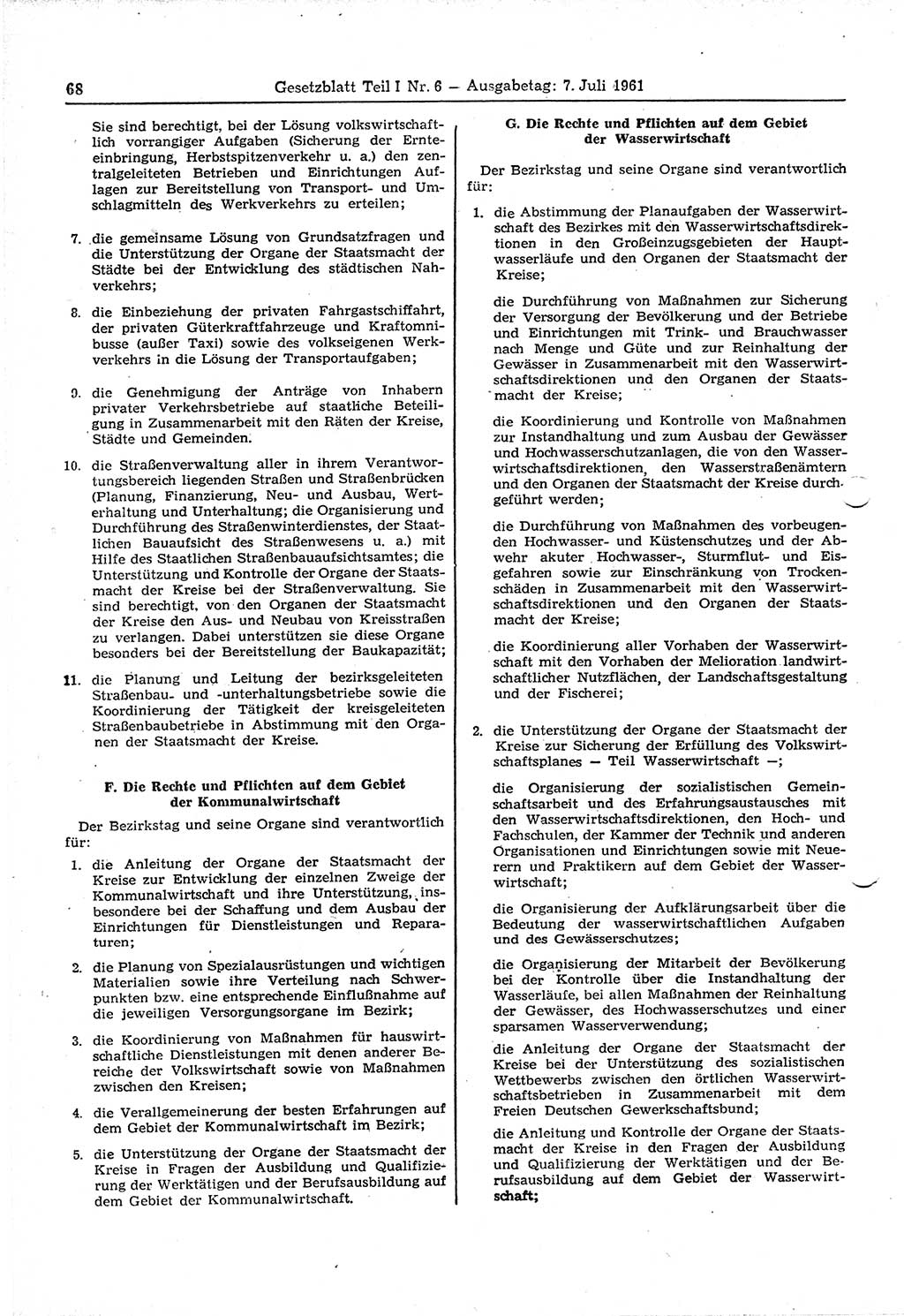 Gesetzblatt (GBl.) der Deutschen Demokratischen Republik (DDR) Teil Ⅰ 1961, Seite 68 (GBl. DDR Ⅰ 1961, S. 68)