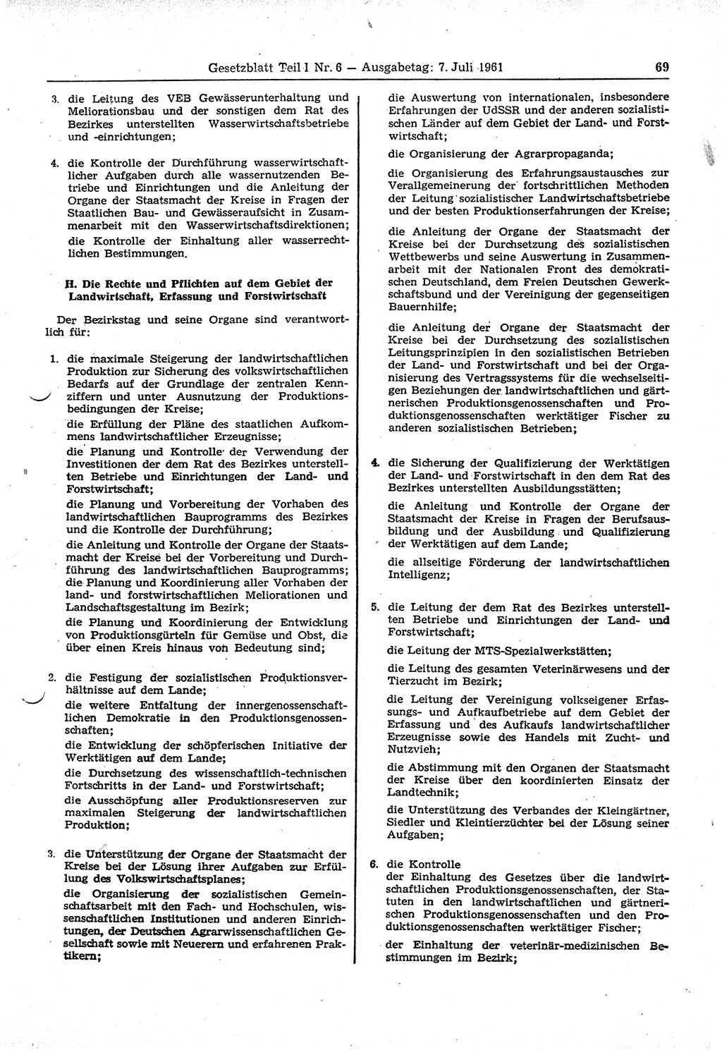 Gesetzblatt (GBl.) der Deutschen Demokratischen Republik (DDR) Teil Ⅰ 1961, Seite 69 (GBl. DDR Ⅰ 1961, S. 69)
