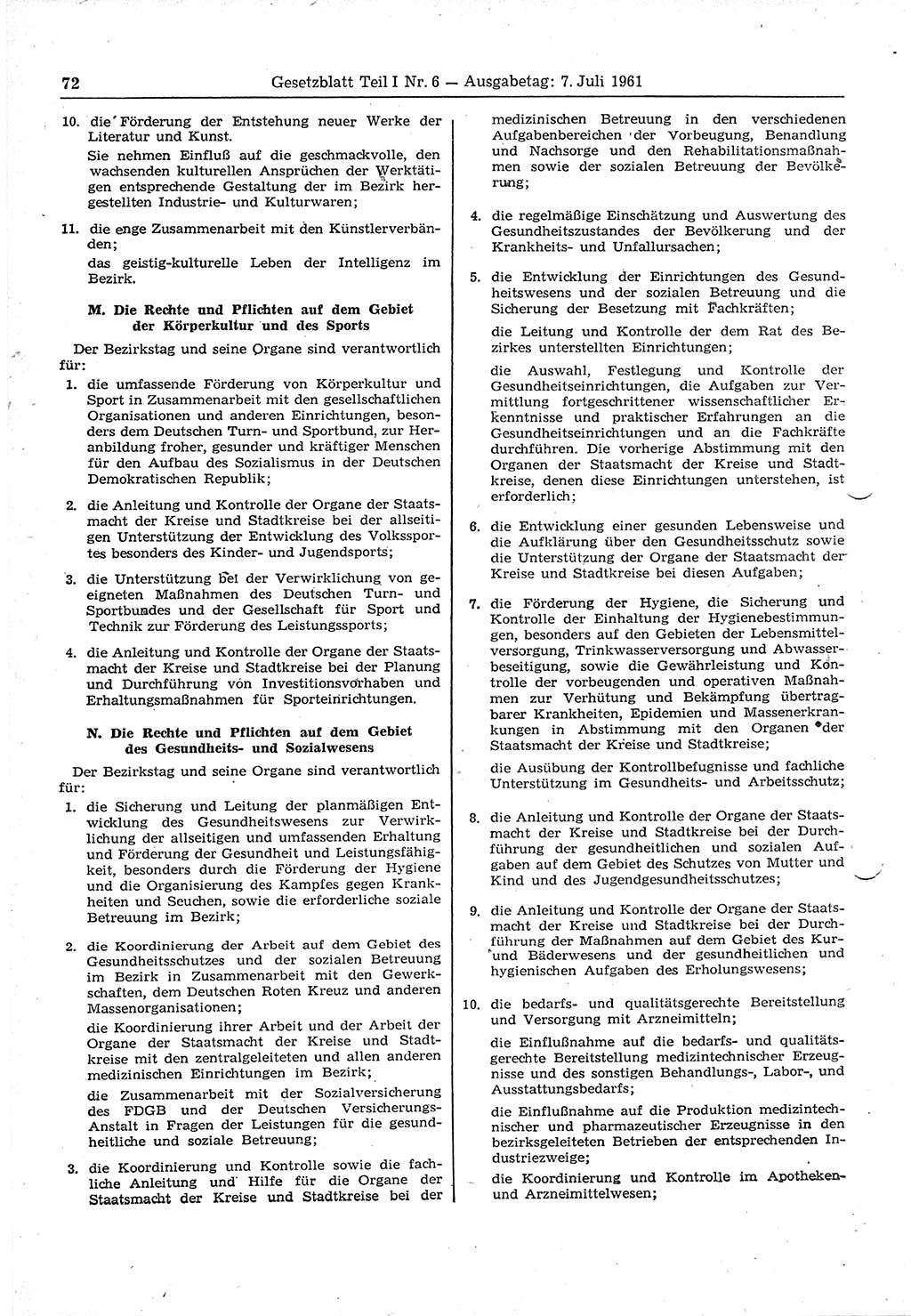 Gesetzblatt (GBl.) der Deutschen Demokratischen Republik (DDR) Teil Ⅰ 1961, Seite 72 (GBl. DDR Ⅰ 1961, S. 72)
