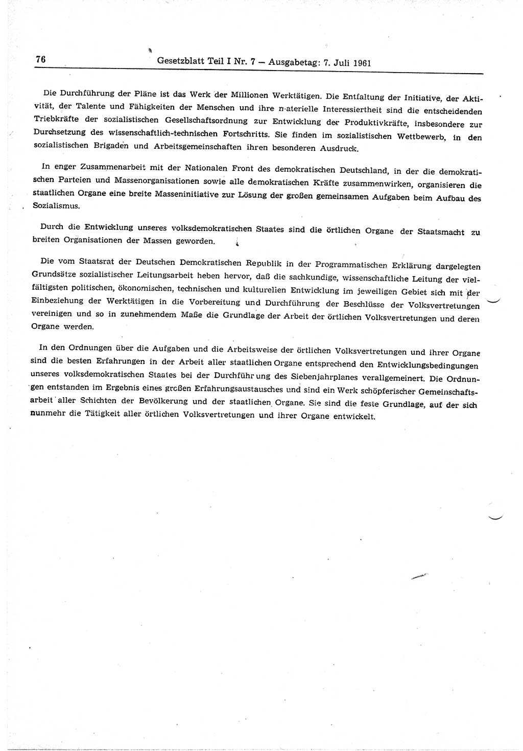 Gesetzblatt (GBl.) der Deutschen Demokratischen Republik (DDR) Teil Ⅰ 1961, Seite 76 (GBl. DDR Ⅰ 1961, S. 76)