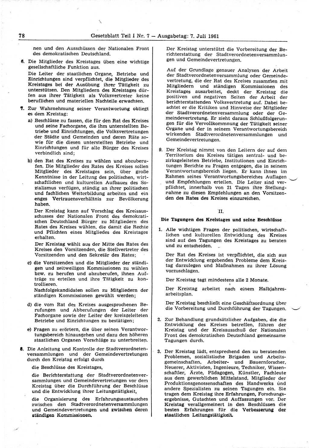 Gesetzblatt (GBl.) der Deutschen Demokratischen Republik (DDR) Teil Ⅰ 1961, Seite 78 (GBl. DDR Ⅰ 1961, S. 78)