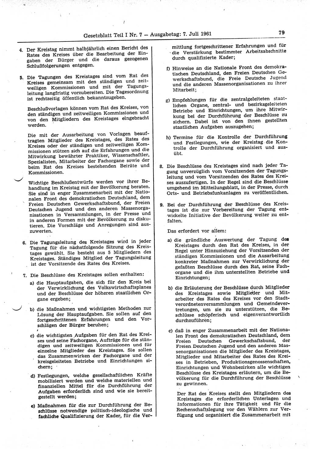 Gesetzblatt (GBl.) der Deutschen Demokratischen Republik (DDR) Teil Ⅰ 1961, Seite 79 (GBl. DDR Ⅰ 1961, S. 79)