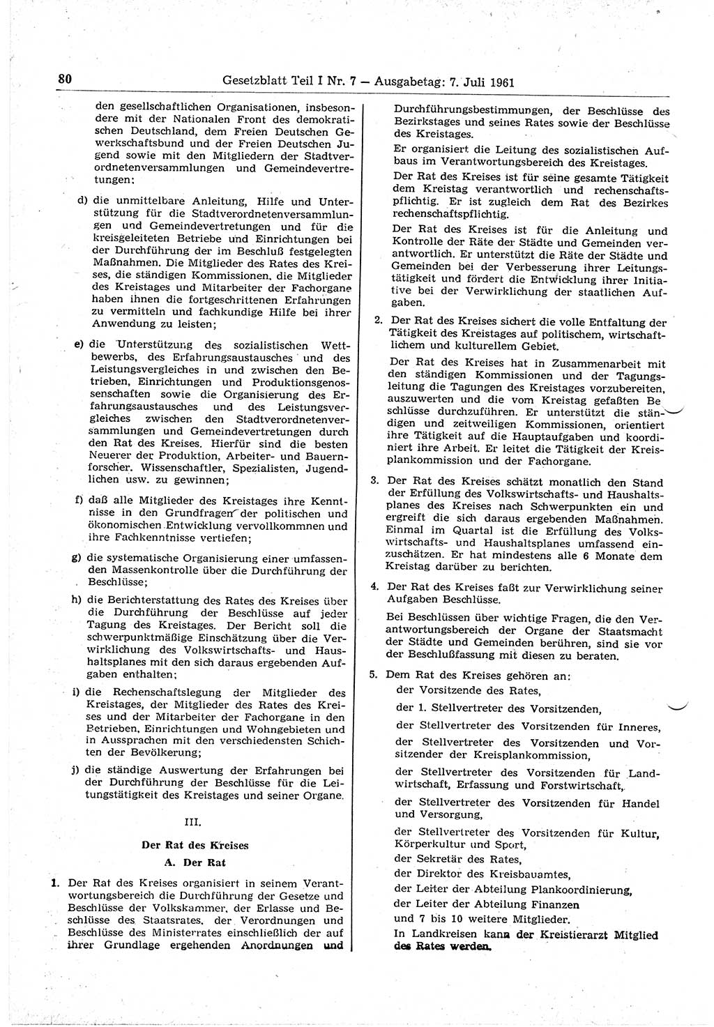 Gesetzblatt (GBl.) der Deutschen Demokratischen Republik (DDR) Teil Ⅰ 1961, Seite 80 (GBl. DDR Ⅰ 1961, S. 80)