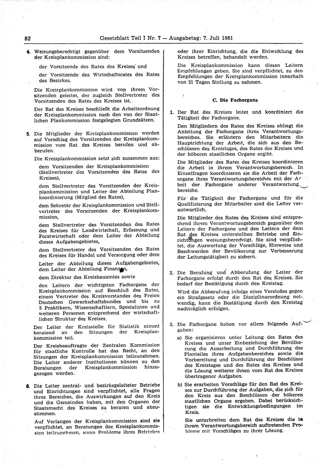 Gesetzblatt (GBl.) der Deutschen Demokratischen Republik (DDR) Teil Ⅰ 1961, Seite 82 (GBl. DDR Ⅰ 1961, S. 82)