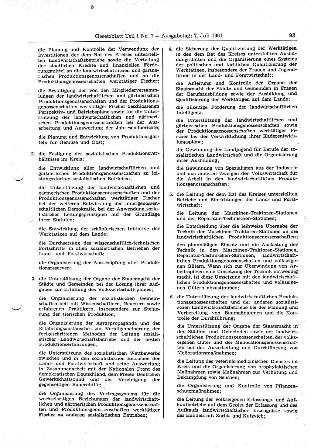 Gesetzblatt (GBl.) der Deutschen Demokratischen Republik (DDR) Teil Ⅰ 1961, Seite 93 (GBl. DDR Ⅰ 1961, S. 93)