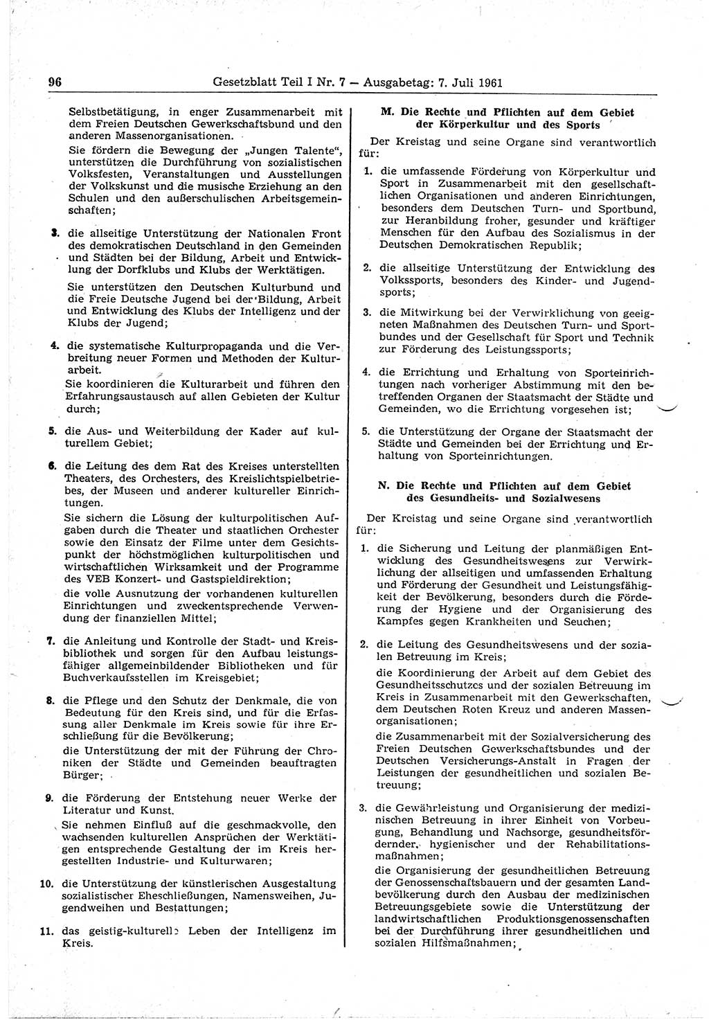 Gesetzblatt (GBl.) der Deutschen Demokratischen Republik (DDR) Teil Ⅰ 1961, Seite 96 (GBl. DDR Ⅰ 1961, S. 96)