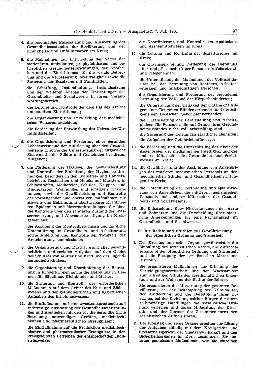 Gesetzblatt (GBl.) der Deutschen Demokratischen Republik (DDR) Teil Ⅰ 1961, Seite 97 (GBl. DDR Ⅰ 1961, S. 97)
