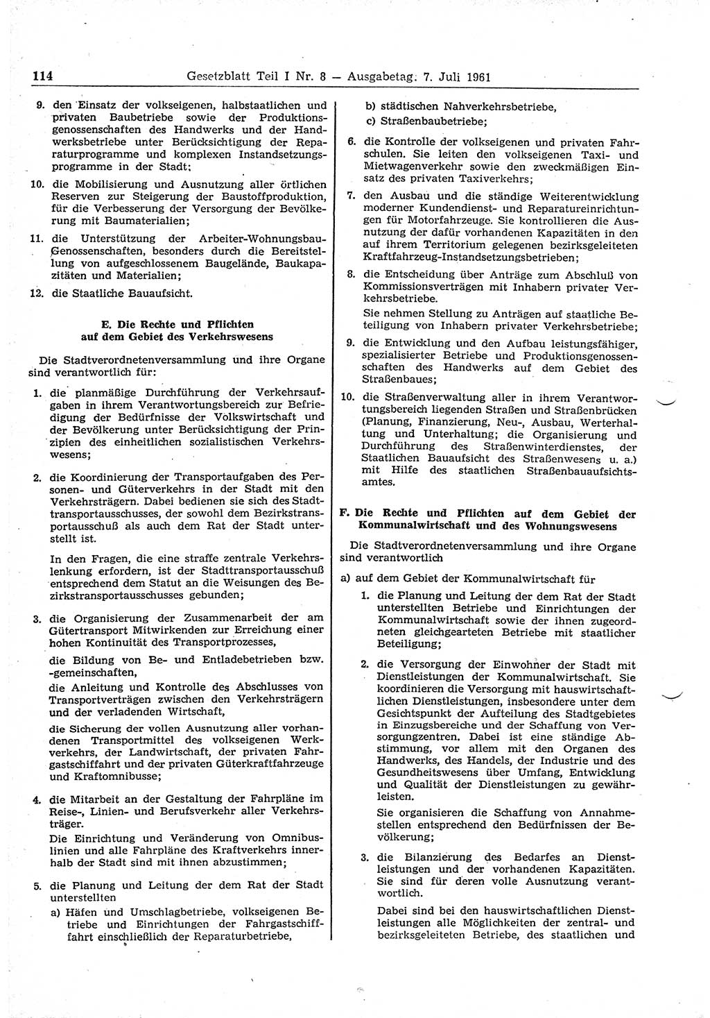 Gesetzblatt (GBl.) der Deutschen Demokratischen Republik (DDR) Teil Ⅰ 1961, Seite 114 (GBl. DDR Ⅰ 1961, S. 114)