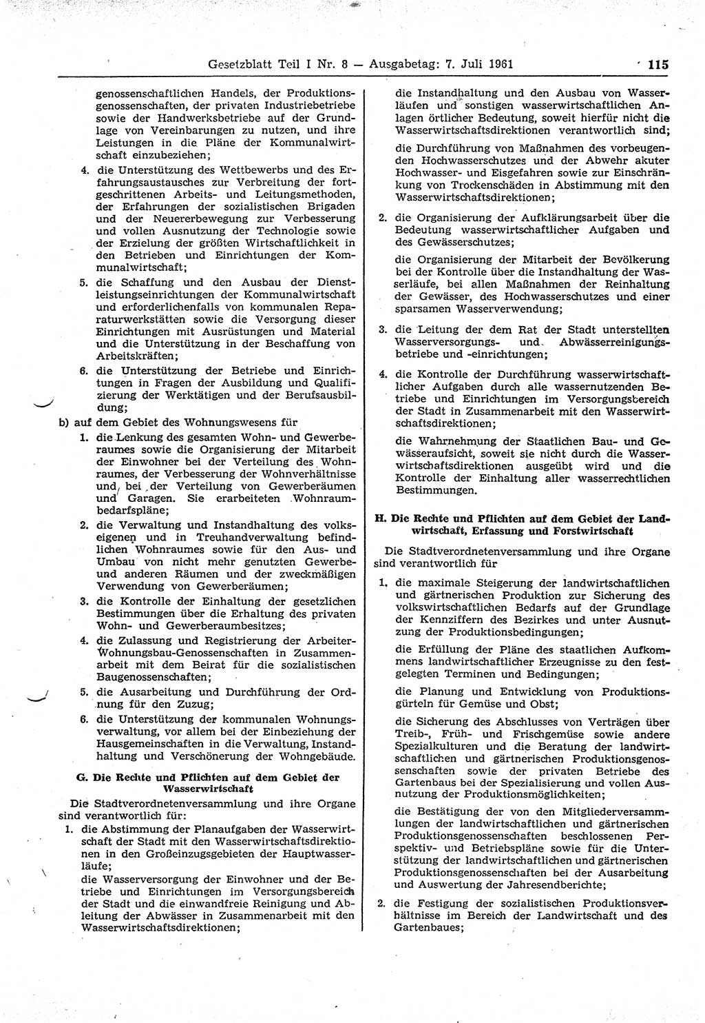 Gesetzblatt (GBl.) der Deutschen Demokratischen Republik (DDR) Teil Ⅰ 1961, Seite 115 (GBl. DDR Ⅰ 1961, S. 115)