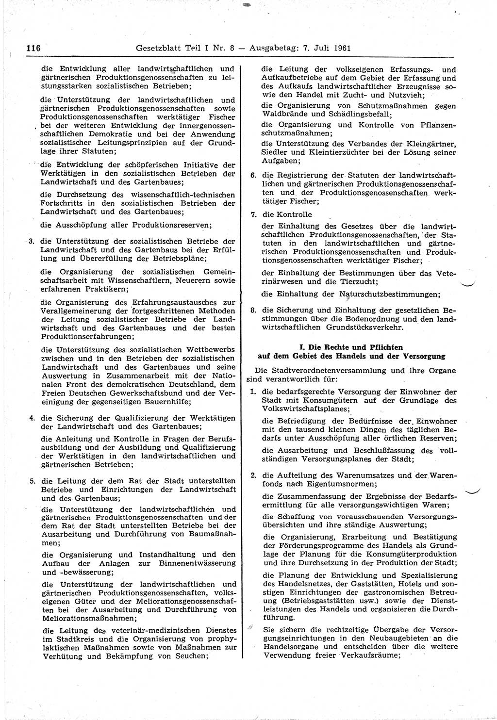 Gesetzblatt (GBl.) der Deutschen Demokratischen Republik (DDR) Teil Ⅰ 1961, Seite 116 (GBl. DDR Ⅰ 1961, S. 116)