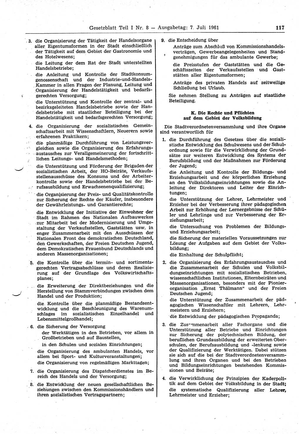 Gesetzblatt (GBl.) der Deutschen Demokratischen Republik (DDR) Teil Ⅰ 1961, Seite 117 (GBl. DDR Ⅰ 1961, S. 117)