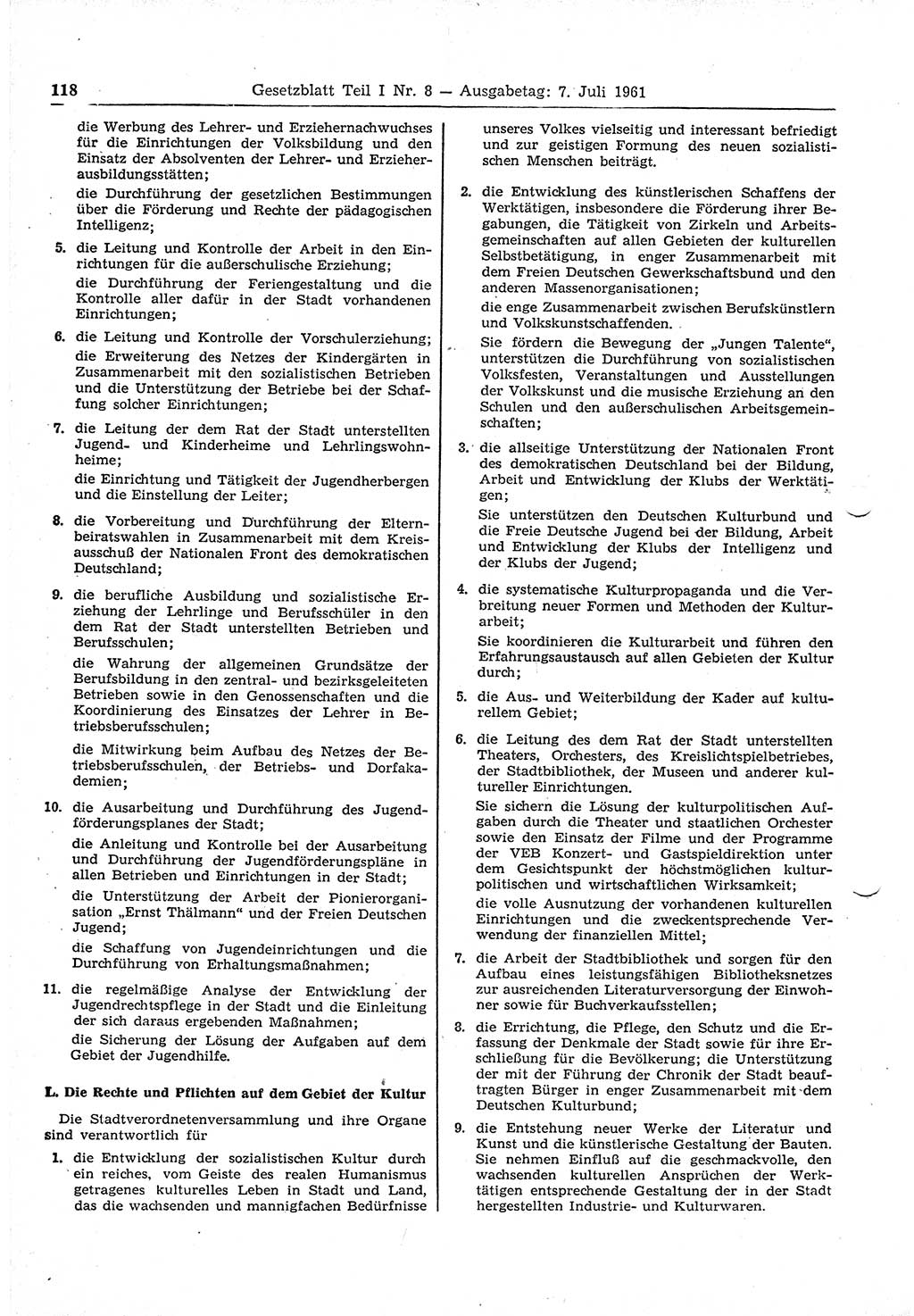 Gesetzblatt (GBl.) der Deutschen Demokratischen Republik (DDR) Teil Ⅰ 1961, Seite 118 (GBl. DDR Ⅰ 1961, S. 118)