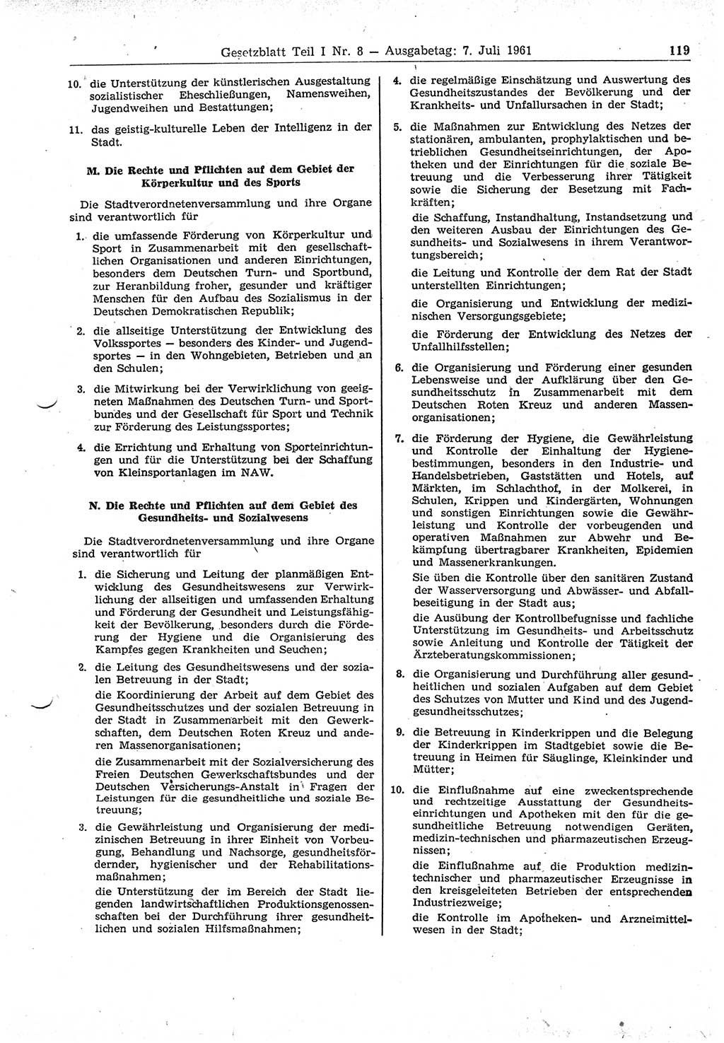 Gesetzblatt (GBl.) der Deutschen Demokratischen Republik (DDR) Teil Ⅰ 1961, Seite 119 (GBl. DDR Ⅰ 1961, S. 119)