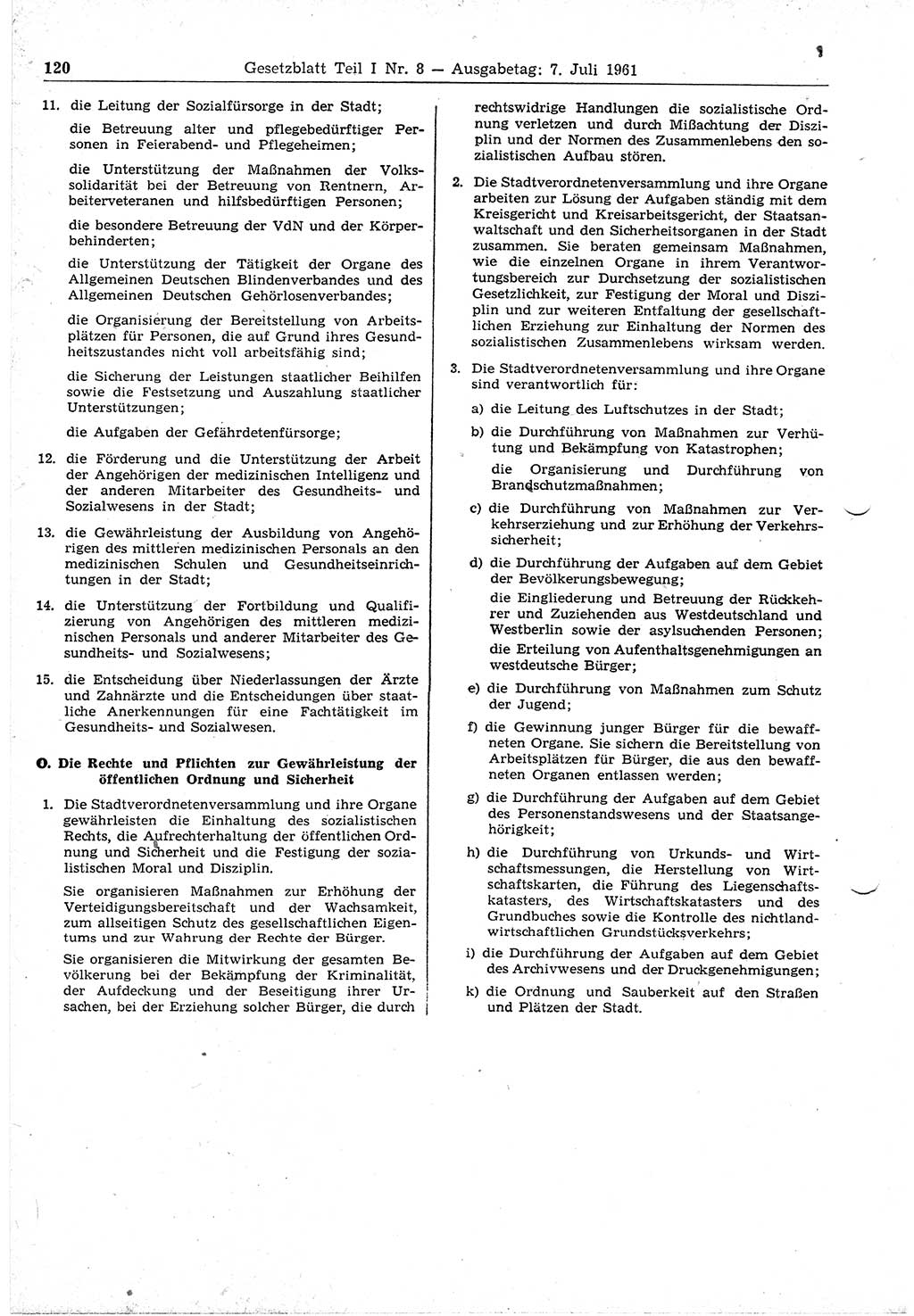 Gesetzblatt (GBl.) der Deutschen Demokratischen Republik (DDR) Teil Ⅰ 1961, Seite 120 (GBl. DDR Ⅰ 1961, S. 120)