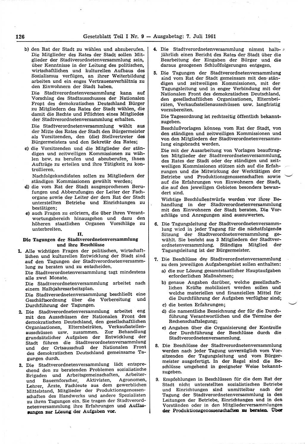 Gesetzblatt (GBl.) der Deutschen Demokratischen Republik (DDR) Teil Ⅰ 1961, Seite 126 (GBl. DDR Ⅰ 1961, S. 126)