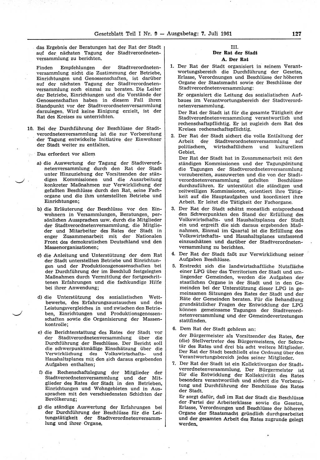 Gesetzblatt (GBl.) der Deutschen Demokratischen Republik (DDR) Teil Ⅰ 1961, Seite 127 (GBl. DDR Ⅰ 1961, S. 127)
