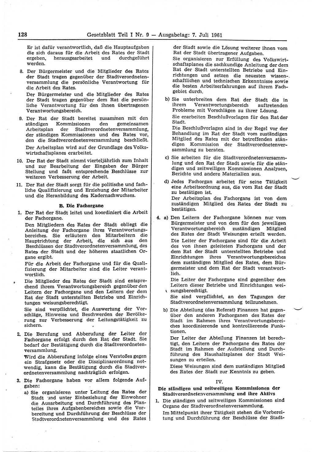 Gesetzblatt (GBl.) der Deutschen Demokratischen Republik (DDR) Teil Ⅰ 1961, Seite 128 (GBl. DDR Ⅰ 1961, S. 128)