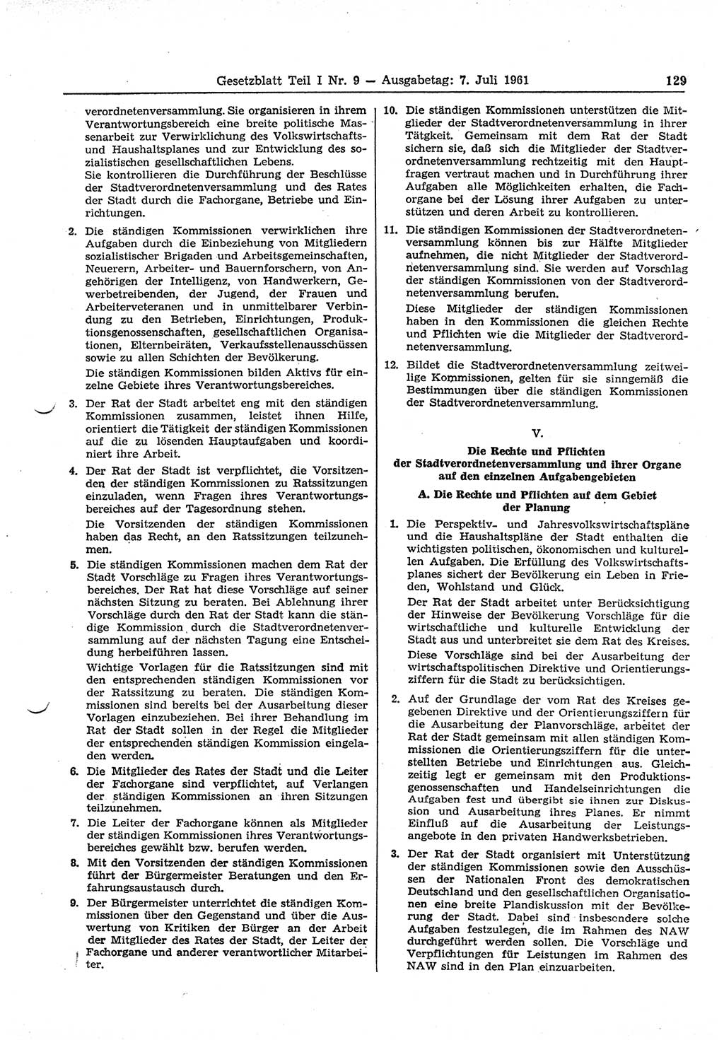Gesetzblatt (GBl.) der Deutschen Demokratischen Republik (DDR) Teil Ⅰ 1961, Seite 129 (GBl. DDR Ⅰ 1961, S. 129)