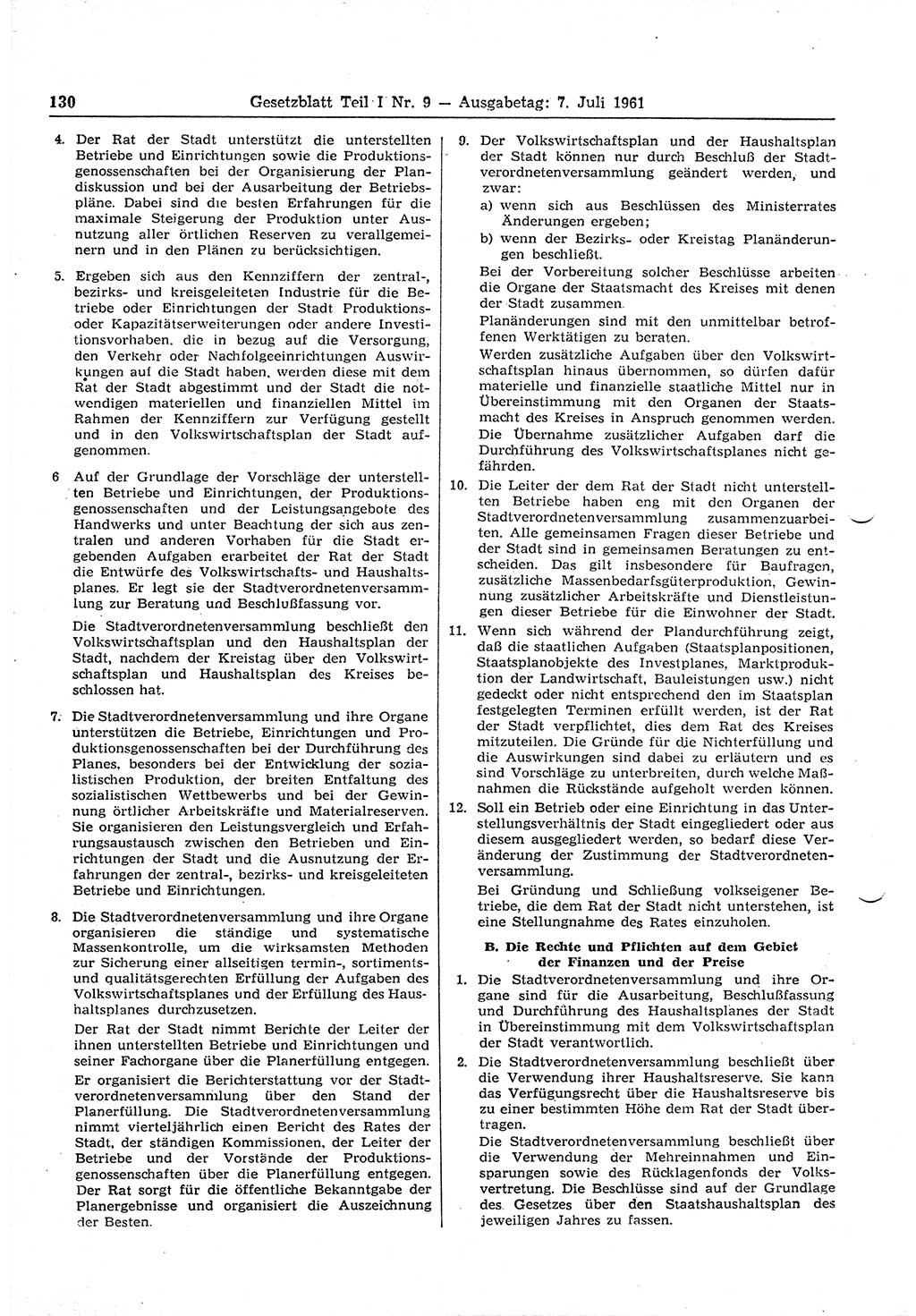 Gesetzblatt (GBl.) der Deutschen Demokratischen Republik (DDR) Teil Ⅰ 1961, Seite 130 (GBl. DDR Ⅰ 1961, S. 130)