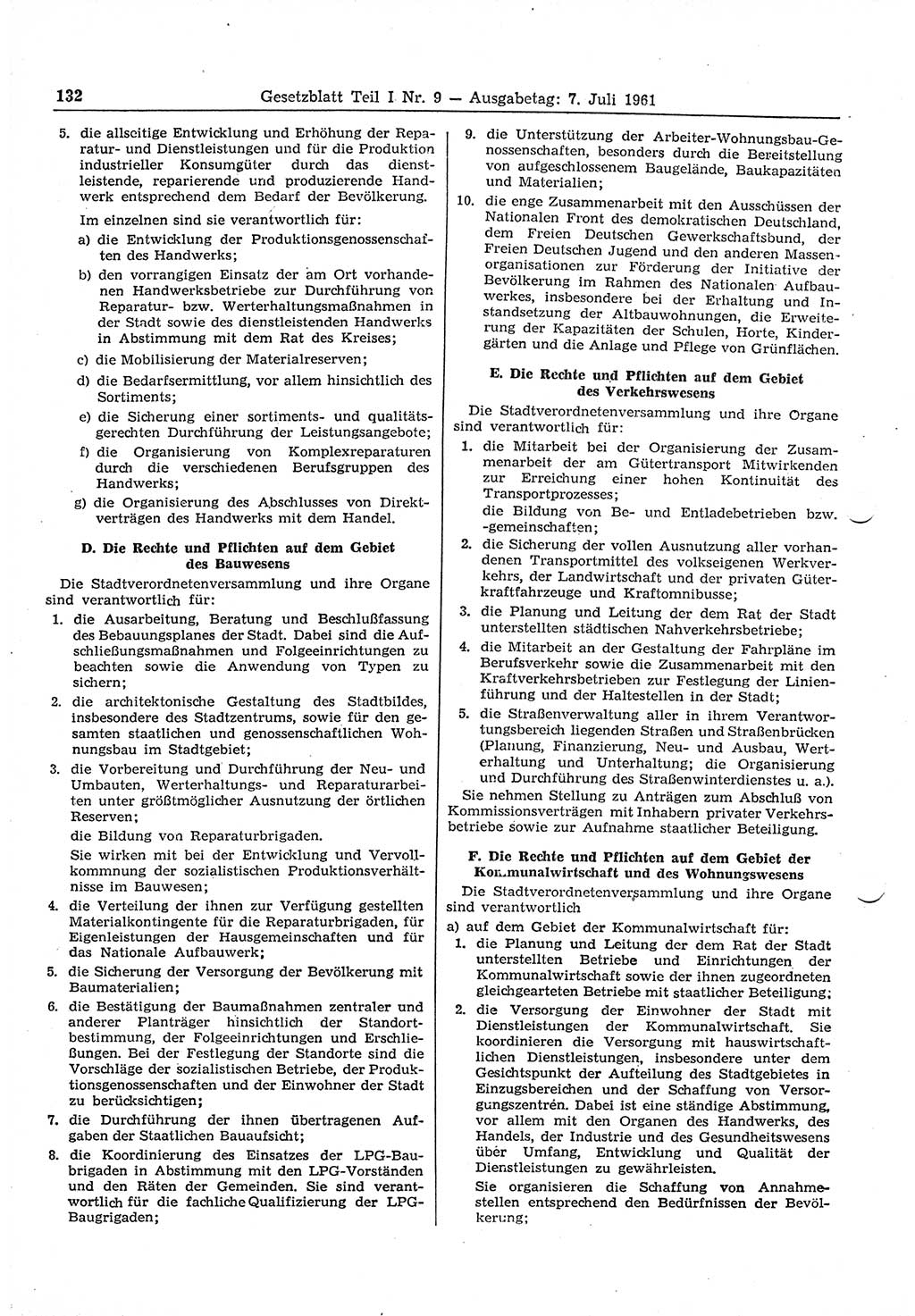 Gesetzblatt (GBl.) der Deutschen Demokratischen Republik (DDR) Teil Ⅰ 1961, Seite 132 (GBl. DDR Ⅰ 1961, S. 132)