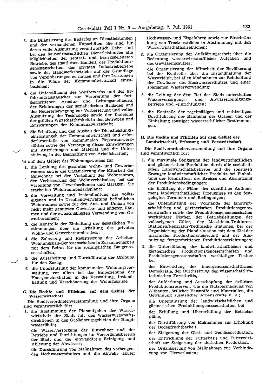 Gesetzblatt (GBl.) der Deutschen Demokratischen Republik (DDR) Teil Ⅰ 1961, Seite 133 (GBl. DDR Ⅰ 1961, S. 133)