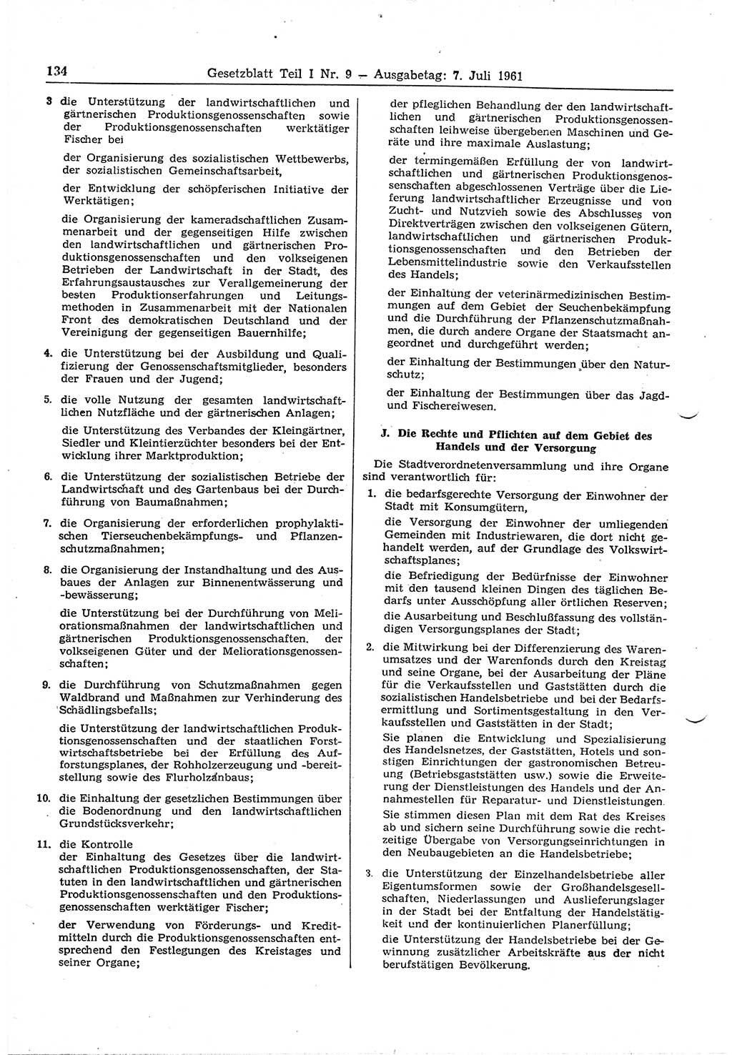 Gesetzblatt (GBl.) der Deutschen Demokratischen Republik (DDR) Teil Ⅰ 1961, Seite 134 (GBl. DDR Ⅰ 1961, S. 134)