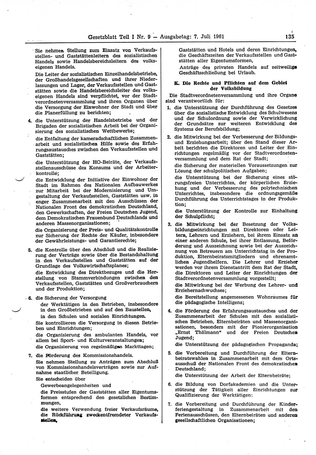 Gesetzblatt (GBl.) der Deutschen Demokratischen Republik (DDR) Teil Ⅰ 1961, Seite 135 (GBl. DDR Ⅰ 1961, S. 135)