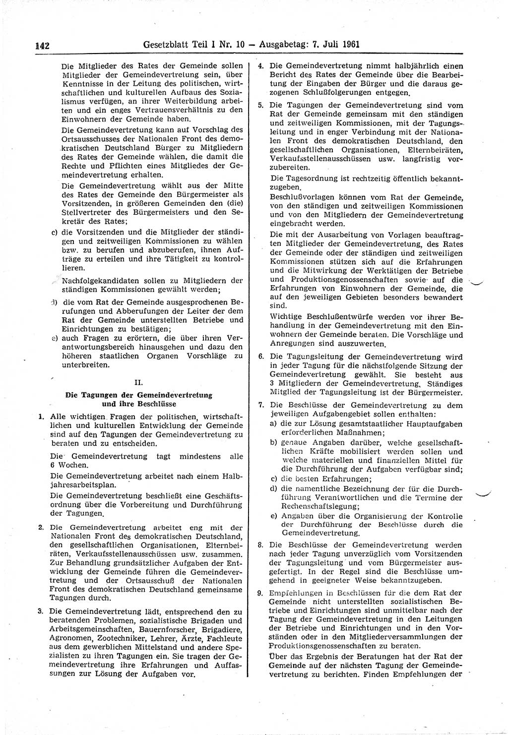 Gesetzblatt (GBl.) der Deutschen Demokratischen Republik (DDR) Teil Ⅰ 1961, Seite 142 (GBl. DDR Ⅰ 1961, S. 142)