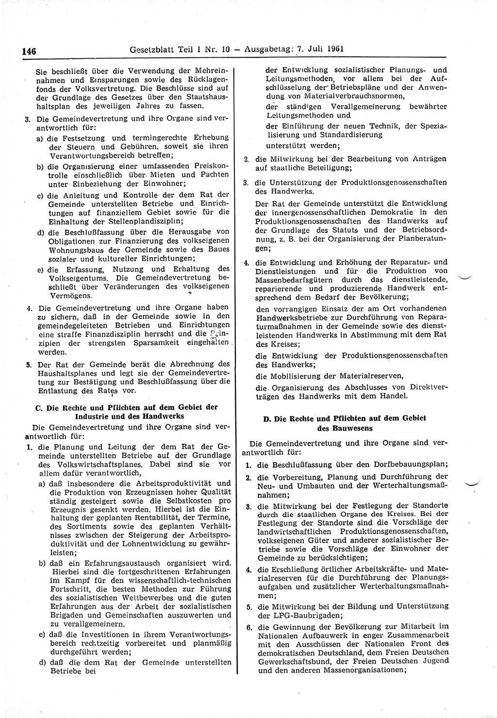 Gesetzblatt (GBl.) der Deutschen Demokratischen Republik (DDR) Teil Ⅰ 1961, Seite 146 (GBl. DDR Ⅰ 1961, S. 146)