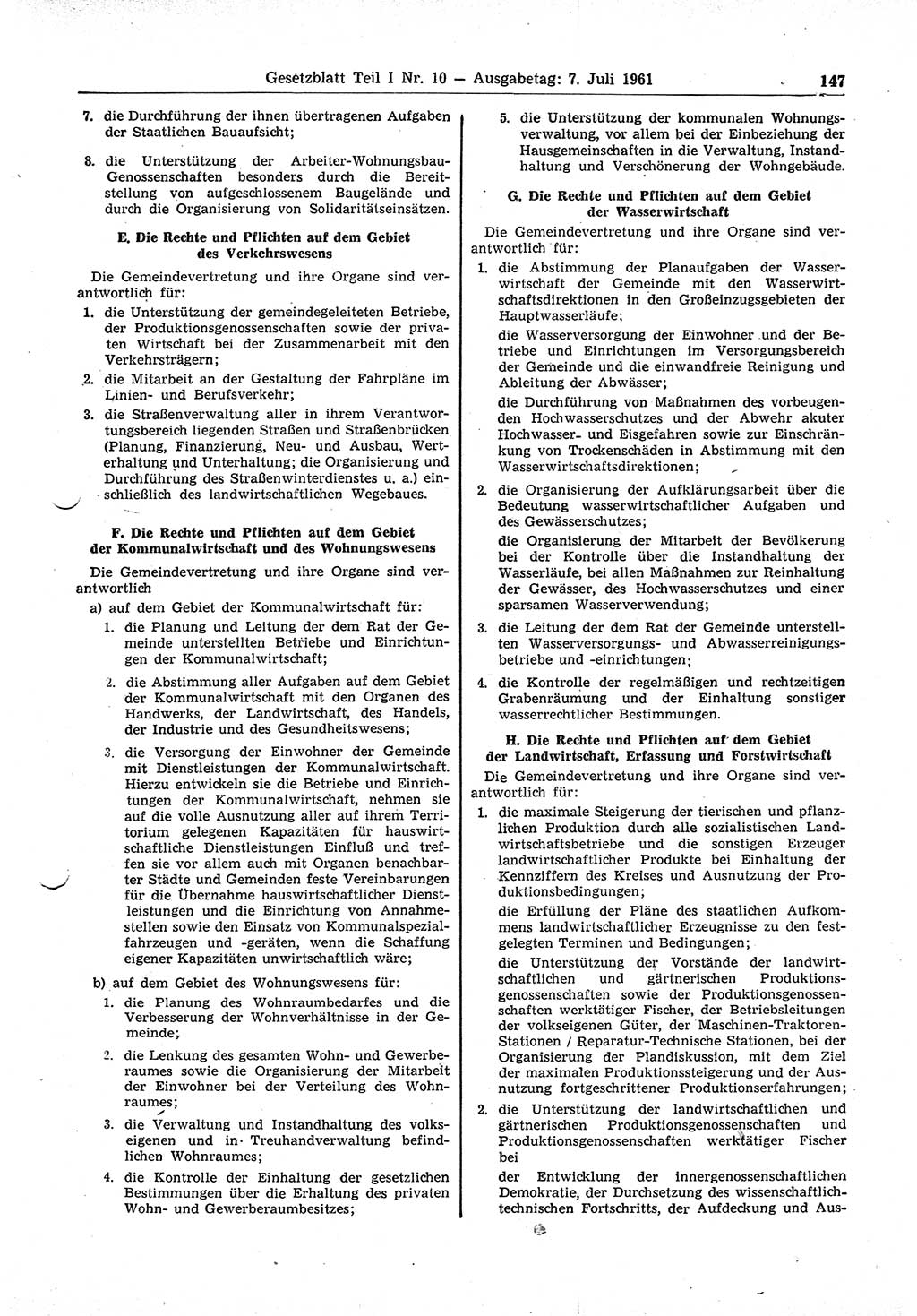 Gesetzblatt (GBl.) der Deutschen Demokratischen Republik (DDR) Teil Ⅰ 1961, Seite 147 (GBl. DDR Ⅰ 1961, S. 147)