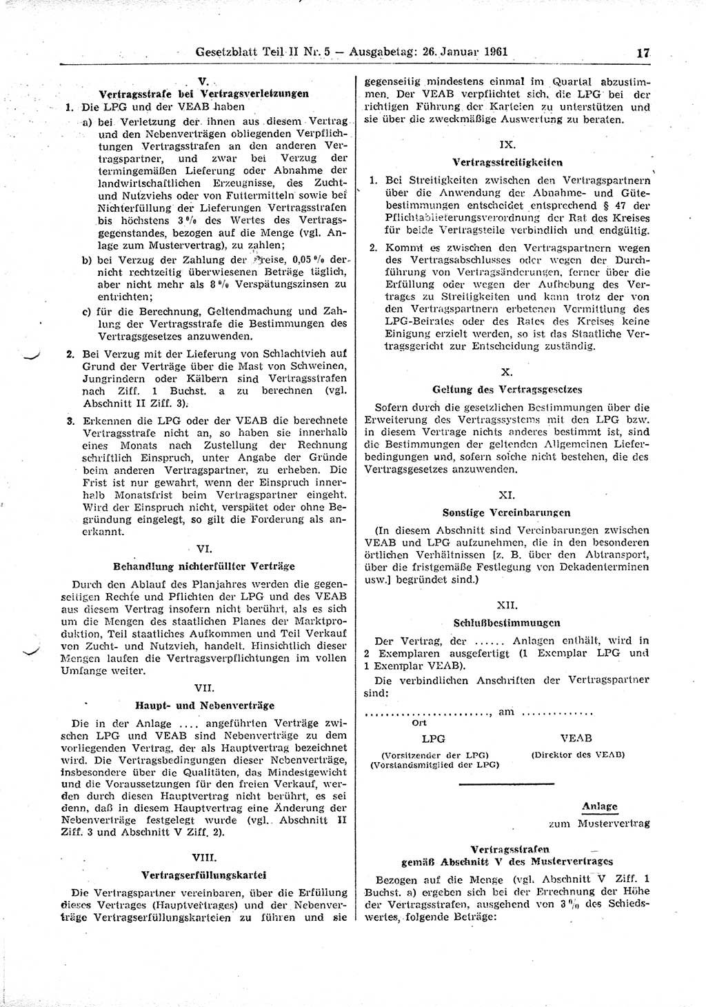Gesetzblatt (GBl.) der Deutschen Demokratischen Republik (DDR) Teil ⅠⅠ 1961, Seite 17 (GBl. DDR ⅠⅠ 1961, S. 17)