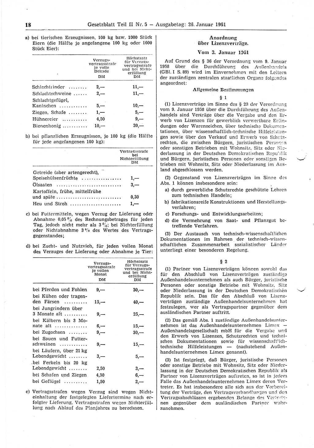 Gesetzblatt (GBl.) der Deutschen Demokratischen Republik (DDR) Teil ⅠⅠ 1961, Seite 18 (GBl. DDR ⅠⅠ 1961, S. 18)