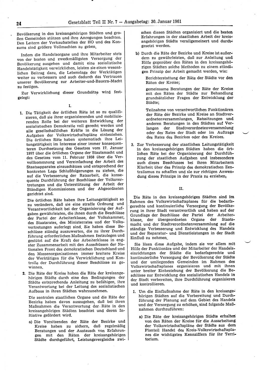 Gesetzblatt (GBl.) der Deutschen Demokratischen Republik (DDR) Teil ⅠⅠ 1961, Seite 24 (GBl. DDR ⅠⅠ 1961, S. 24)