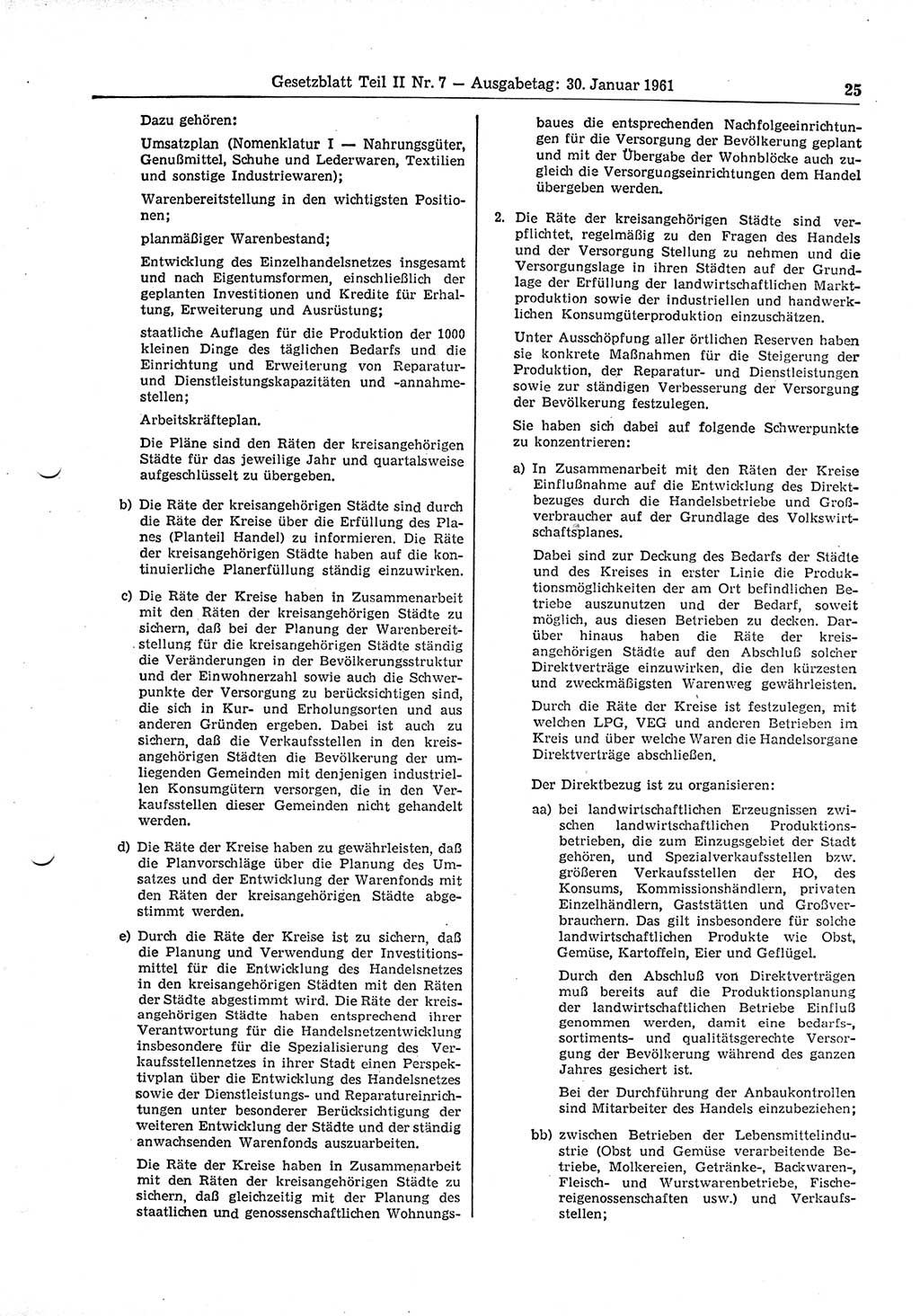 Gesetzblatt (GBl.) der Deutschen Demokratischen Republik (DDR) Teil ⅠⅠ 1961, Seite 25 (GBl. DDR ⅠⅠ 1961, S. 25)