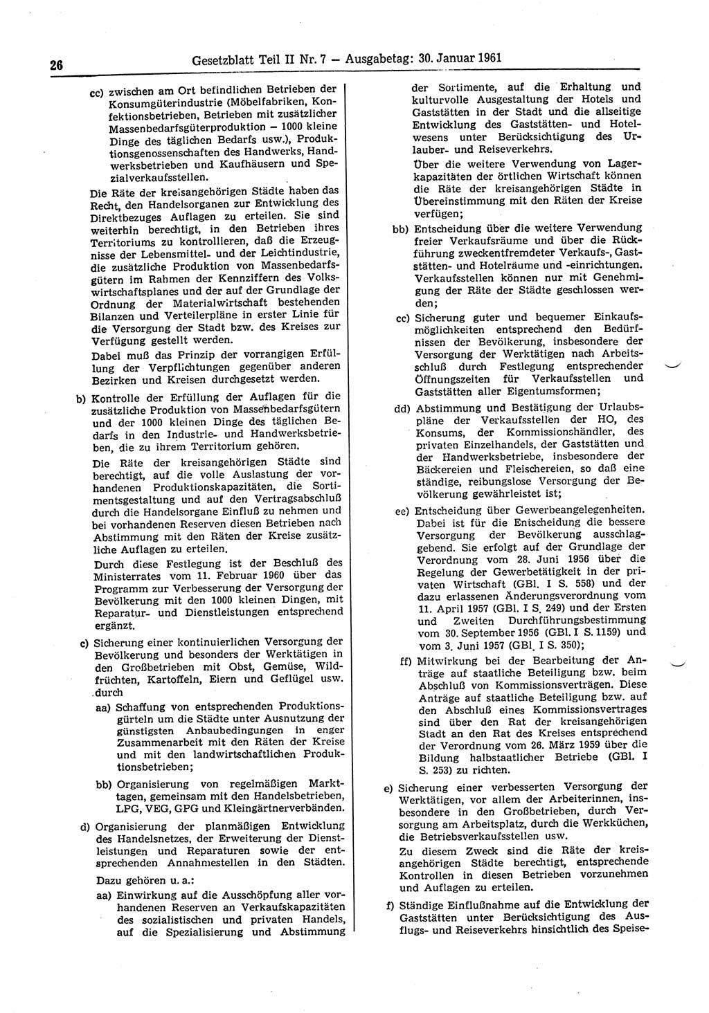 Gesetzblatt (GBl.) der Deutschen Demokratischen Republik (DDR) Teil ⅠⅠ 1961, Seite 26 (GBl. DDR ⅠⅠ 1961, S. 26)