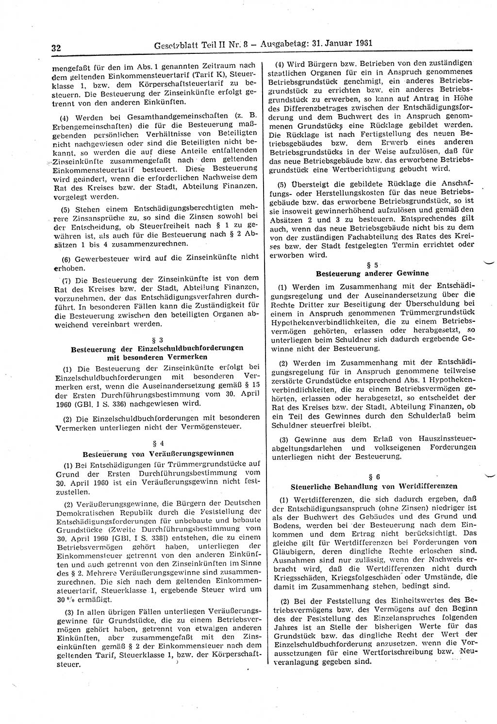 Gesetzblatt (GBl.) der Deutschen Demokratischen Republik (DDR) Teil ⅠⅠ 1961, Seite 32 (GBl. DDR ⅠⅠ 1961, S. 32)