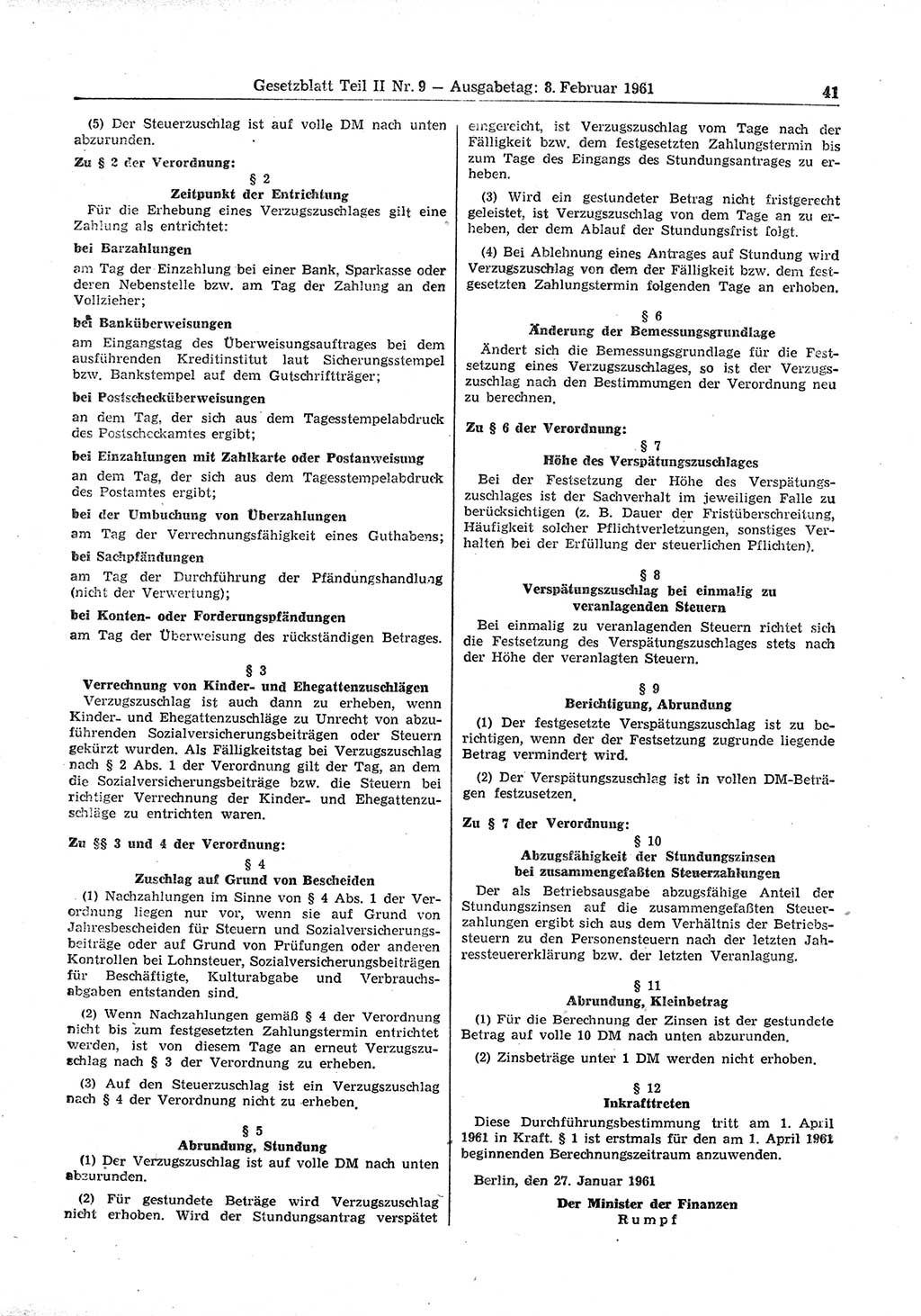Gesetzblatt (GBl.) der Deutschen Demokratischen Republik (DDR) Teil ⅠⅠ 1961, Seite 41 (GBl. DDR ⅠⅠ 1961, S. 41)