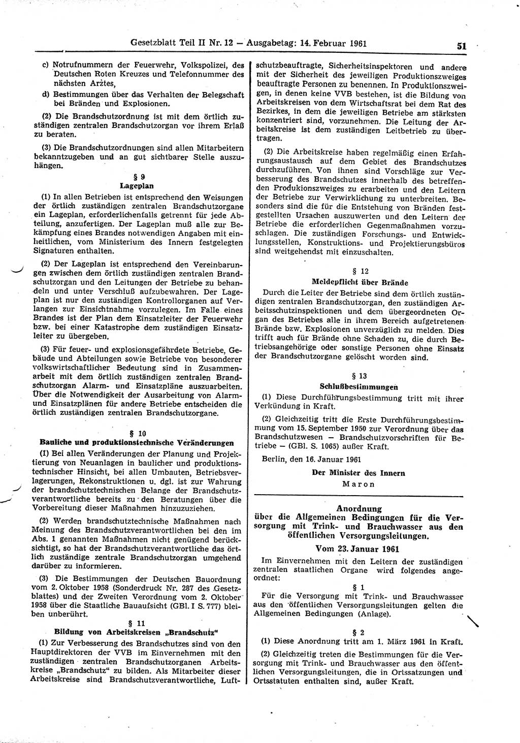Gesetzblatt (GBl.) der Deutschen Demokratischen Republik (DDR) Teil ⅠⅠ 1961, Seite 51 (GBl. DDR ⅠⅠ 1961, S. 51)