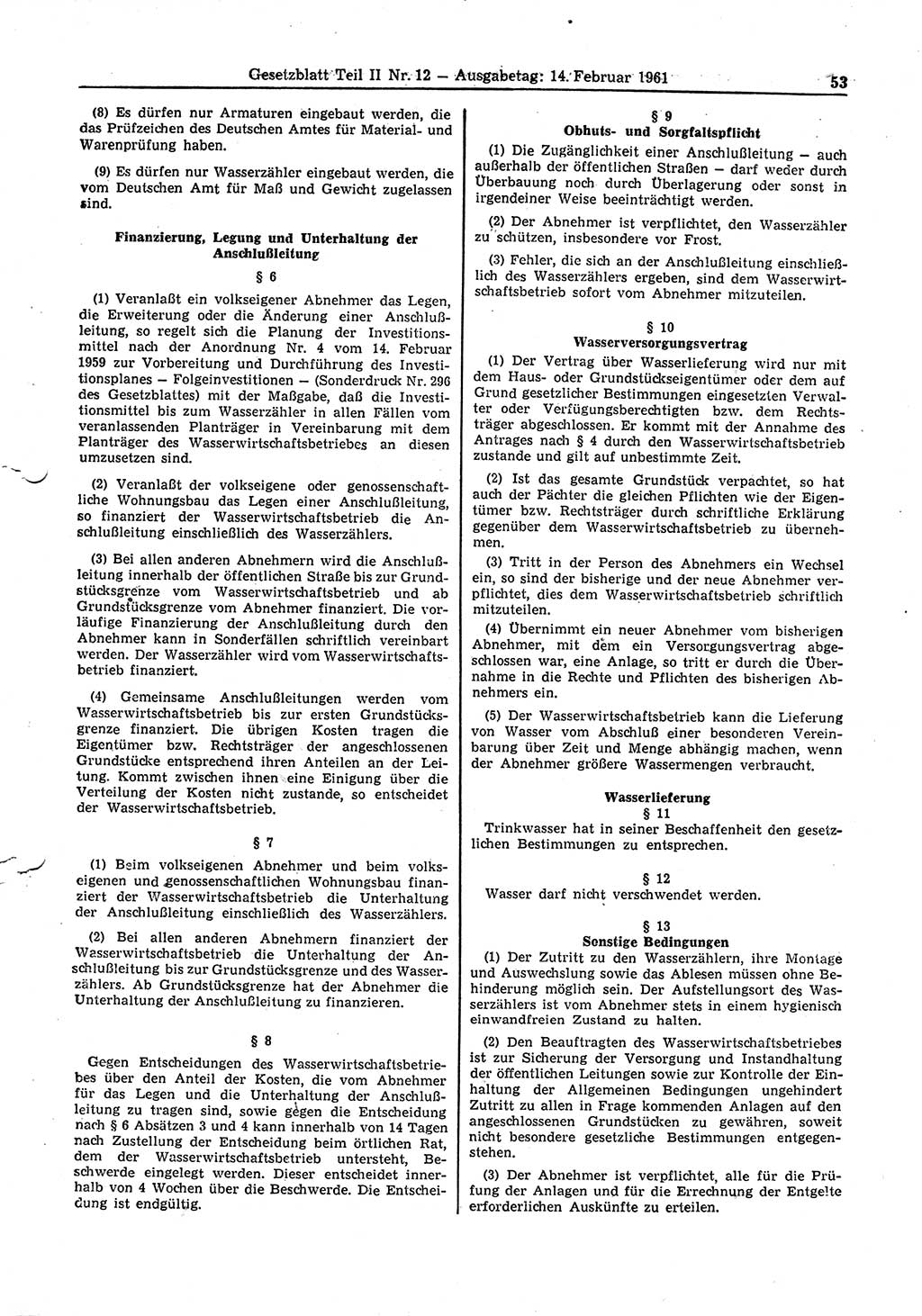 Gesetzblatt (GBl.) der Deutschen Demokratischen Republik (DDR) Teil ⅠⅠ 1961, Seite 53 (GBl. DDR ⅠⅠ 1961, S. 53)
