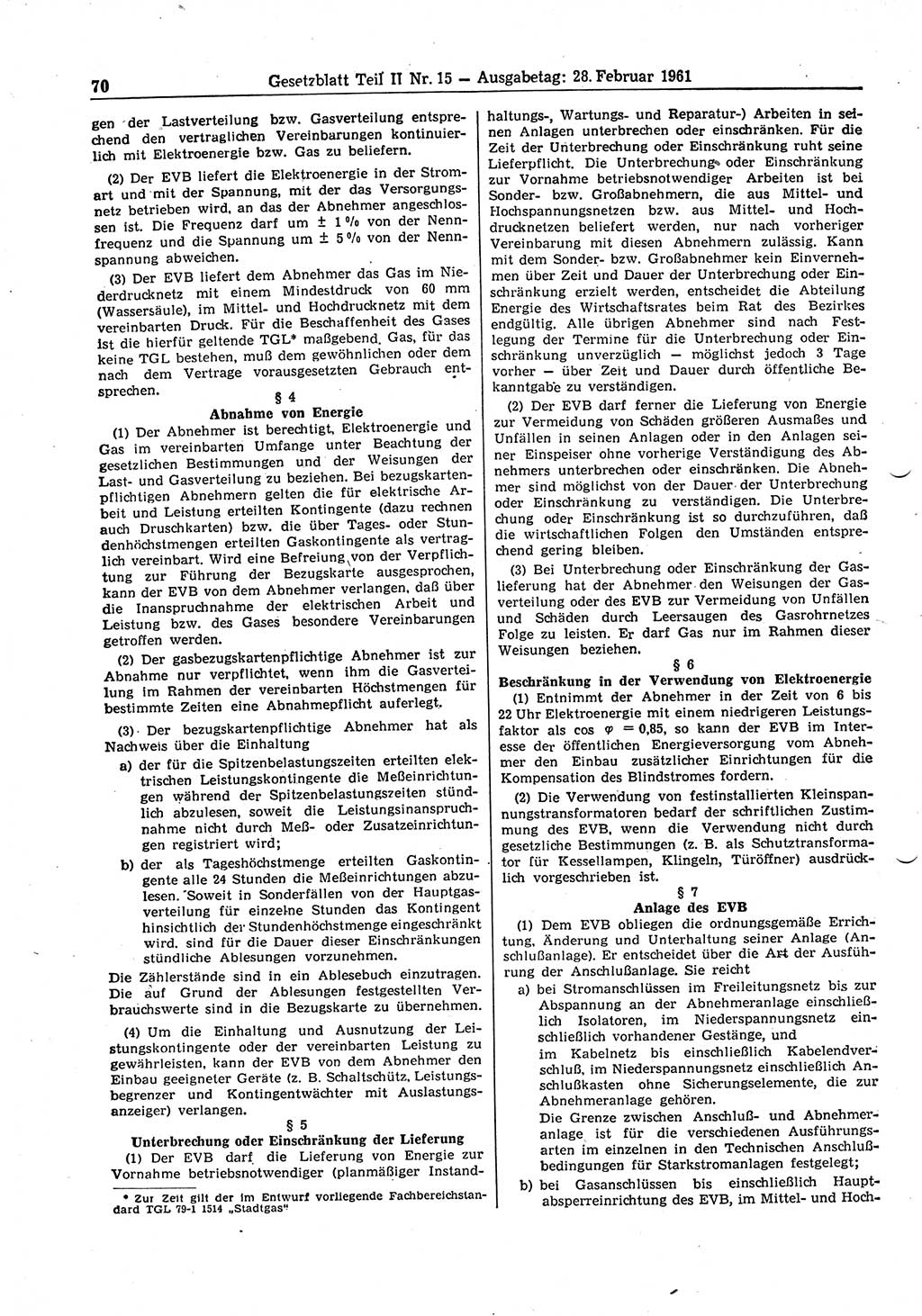 Gesetzblatt (GBl.) der Deutschen Demokratischen Republik (DDR) Teil ⅠⅠ 1961, Seite 70 (GBl. DDR ⅠⅠ 1961, S. 70)